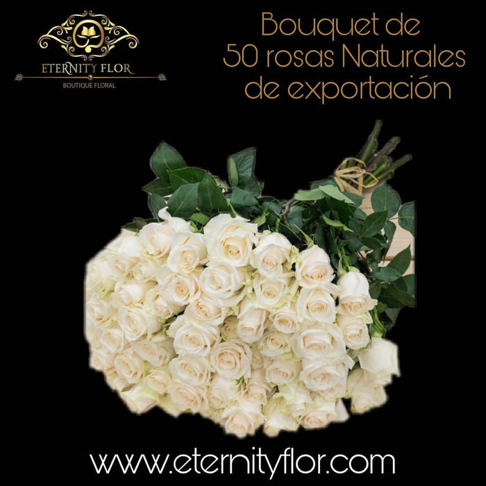 Bouquet 50 rosas White Mondial