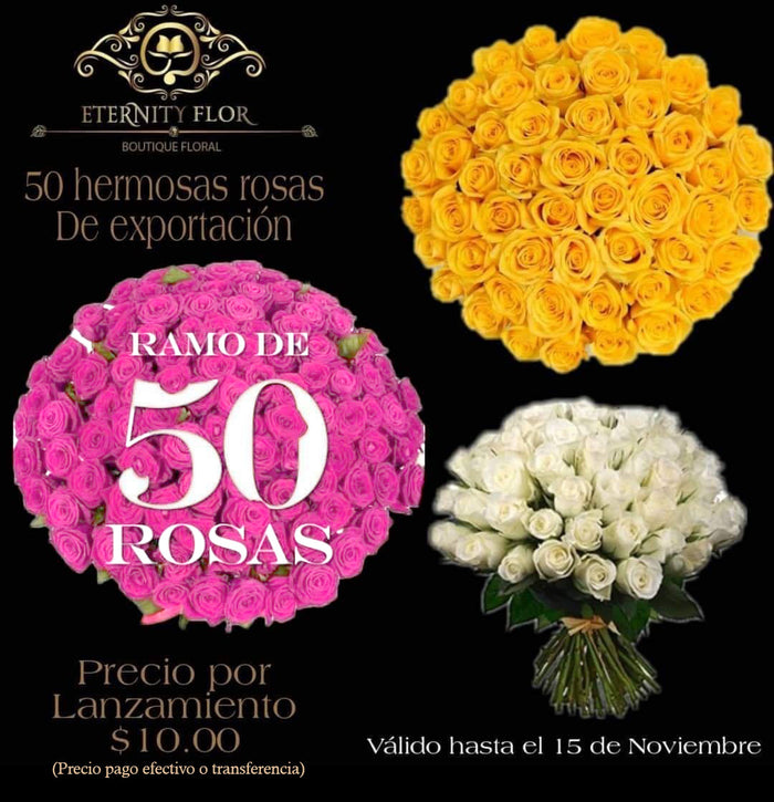 50 ROSAS NATURALES DE EXPORTACIÓN PROMOCIÓN EN RAMO (No rojo)