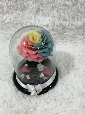 URNA DE CRISTAL L CON UNA HERMOSA ROSA PRESERVADA RAINBOW