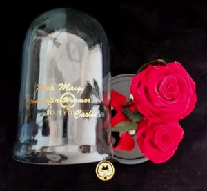 URNA DE CRISTAL XL CON DOS HERMOSAS ROSAS PRESERVADAS RED BRIGHT