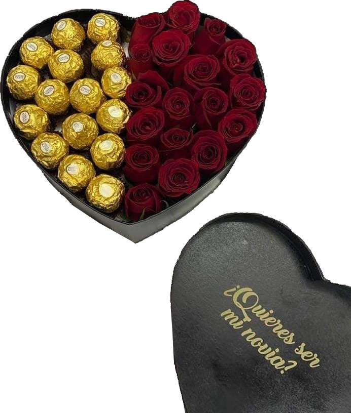 CORAZÓN DE CHOCOLATES Y ROSAS DE EXPORTACIÓN