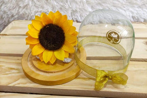 URNA DE CRISTAL SMALL CON UN HERMOSO GIRASOL PRESERVADO GS1