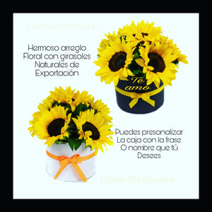 ARREGLO DE GIRASOLES NATURALES EN CAJA REDONDA