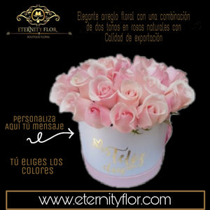 ARREGLO FLORAL CON ROSAS ROSADAS NATURALES DE EXPORTACIÓN EN BASE CIRCULAR PERSONALIZADA