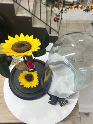 URNA DE CRISTAL XL CON DOS GIRASOLES PRESERVADOS