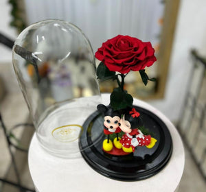 MICKEY Y MINNIE CON ROSA BICOLOR EN URNA XL