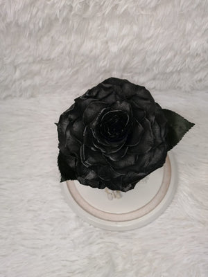 URNA DE CRISTAL L CON UNA HERMOSA ROSA PRESERVADA JUMBO BLACK NIGHT METALLIC